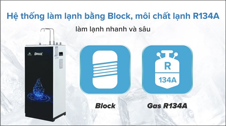 9 lý do nên mua máy lọc nước Dmax cho gia đình của bạn > Máy lọc nước RO nóng nguội lạnh Dmax DMW-43710H 10 lõi trang bị hệ thống làm lạnh bằng công nghệ Block cho khả năng làm lạnh sâu