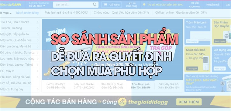 Hướng dẫn thực hiện tính năng so sánh trên giao diện website mới