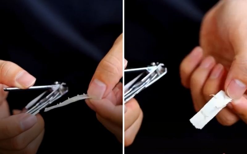 Khi bạn cắt móng tay, mảnh vụn của móng sẽ bắn ra hai bên và bị dính lại vào lớp băng keo này
