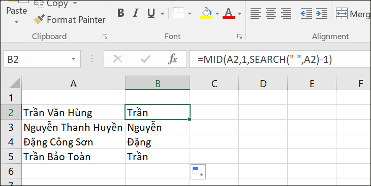 Cách sử dụng hàm MID trong Excel để cắt chuỗi