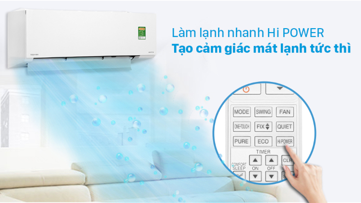 RAS-H10E2KCVG-V: Máy lạnh Toshiba Inverter 1 HP detox không khí, top 3 máy lạnh bán chạy 5 tháng đầu năm 2021 > Không gian phòng mát lạnh nhanh chóng với chế độ Hi Power trên máy lạnh Toshiba