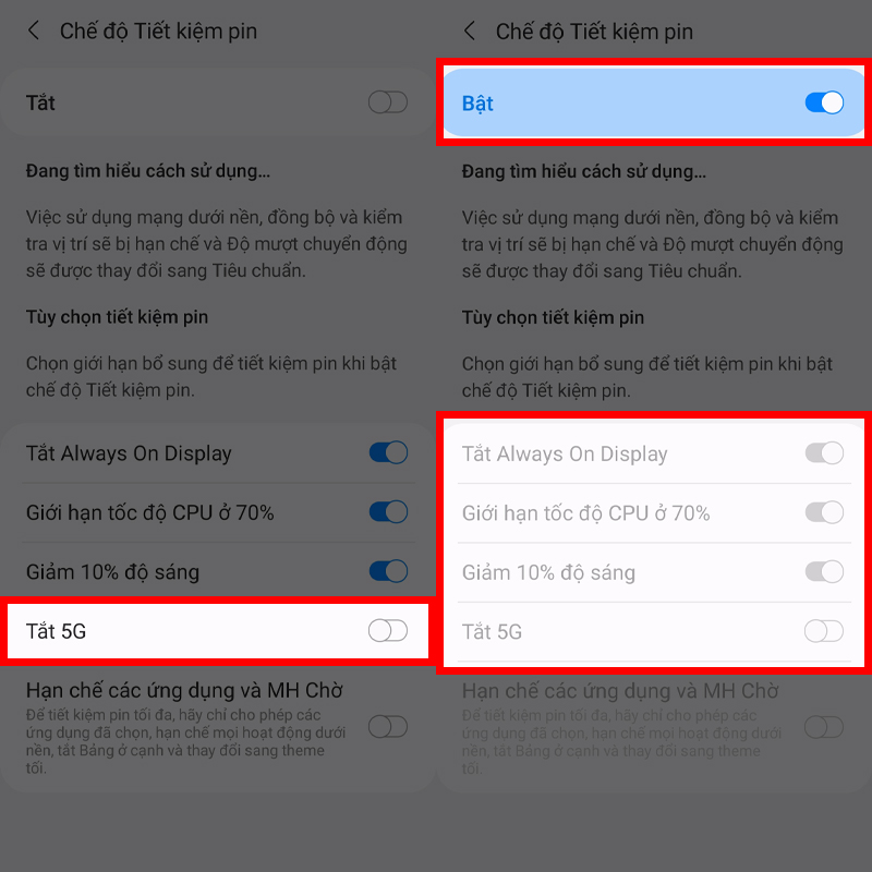 Sử dụng 5G khi ở chế độ tiết kiệm pin Sử dụng 5G khi ở chế độ tiết kiệm pin