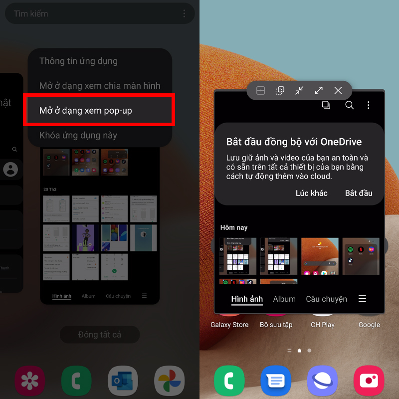 Chế độ cửa sổ nổi/chia màn hình Chế độ cửa sổ nổi/chia màn hình