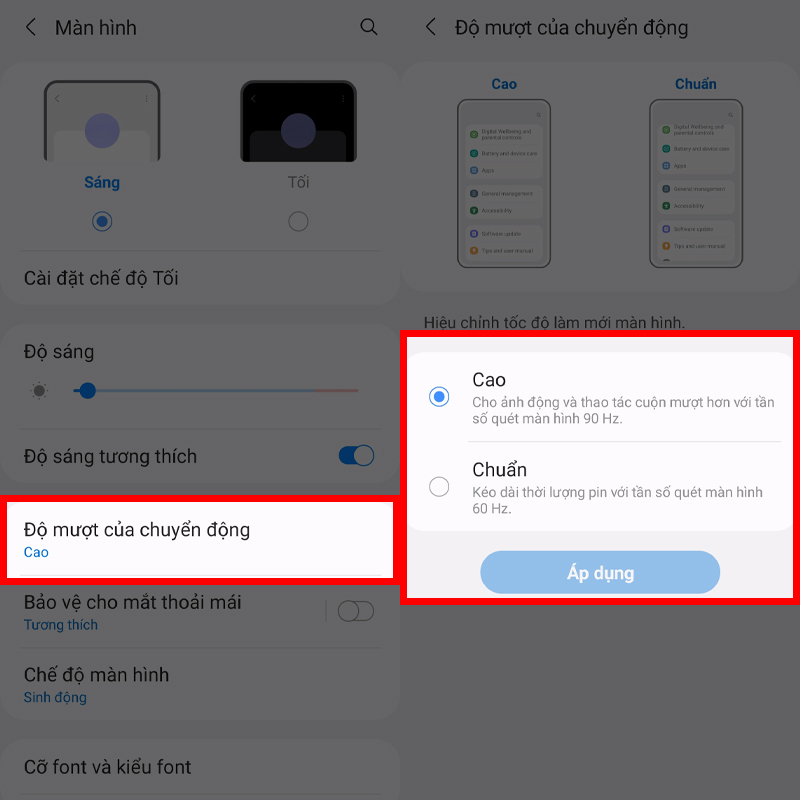 Điều chỉnh tốc độ quét màn hình Điều chỉnh tốc độ quét màn hình