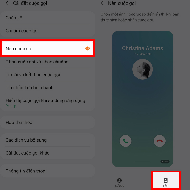 Đặt hình nền cuộc gọi Đặt hình nền cuộc gọi