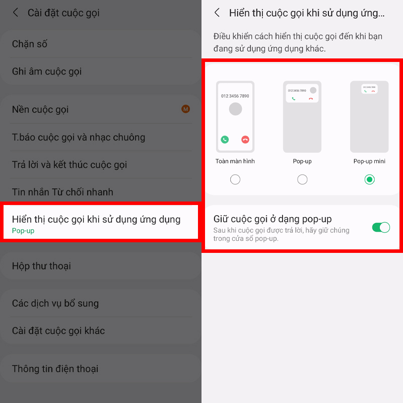 Thông báo cuộc gọi Pop-up Thông báo cuộc gọi Pop-up