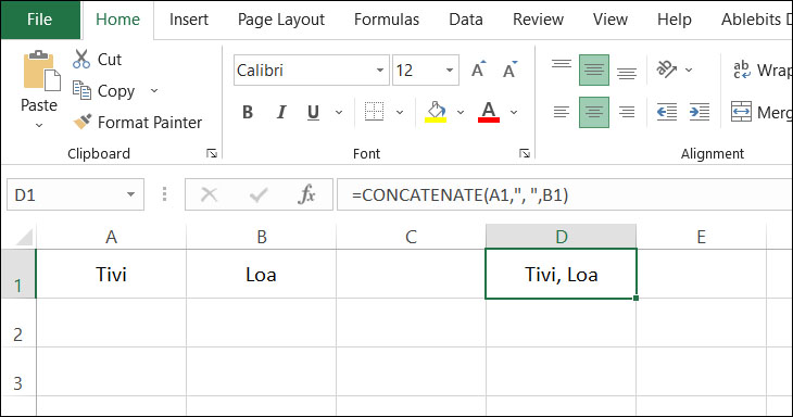 Cách Gộp Ô trong Excel