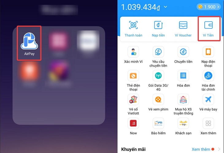Đăng nhập AirPay, chọn mục Ví tiền tại trang chủ ứng dụng Đăng nhập AirPay, chọn mục Ví tiền tại trang chủ ứng dụng