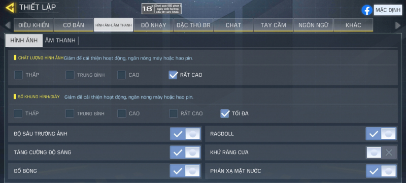 Thiết lập đồ họa trong Call of Duty Mobile mà Galaxy S21 5G của mình chỉnh được.