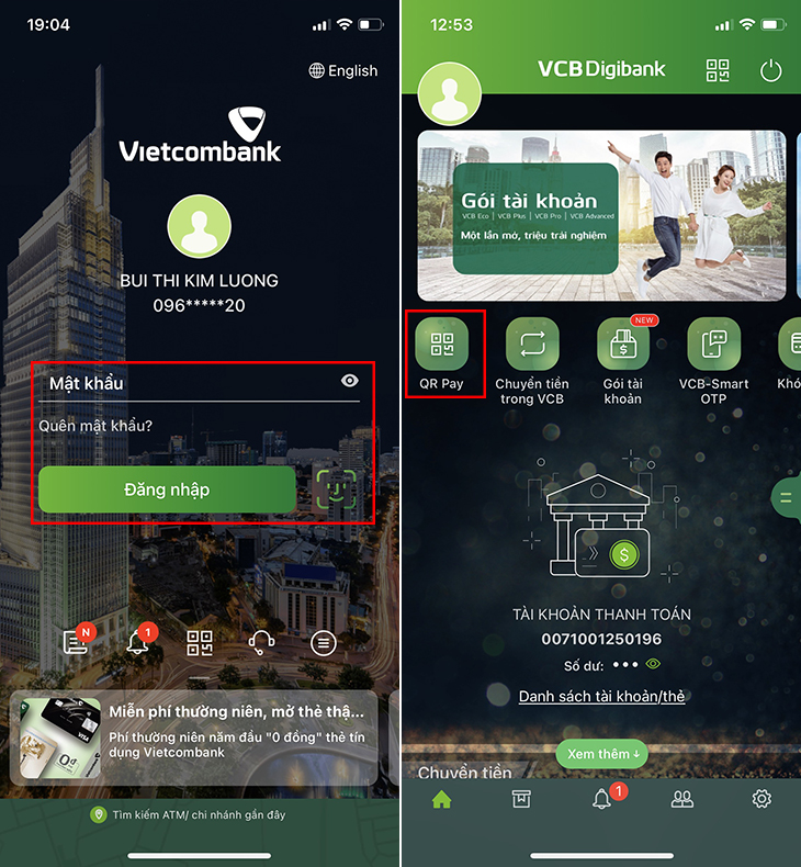 Đăng nhập ứng dụng, chọn tính năng QR Pay