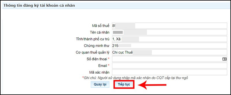 Bước 3: Lúc này, hệ thống sẽ hiển thị các thông tin đăng ký của bạn