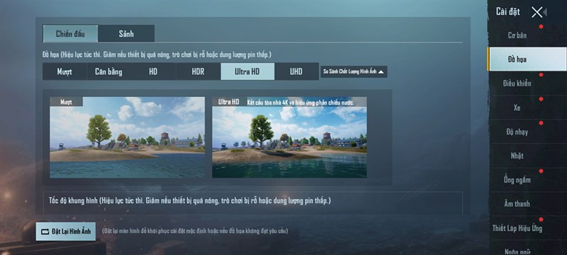 Thiết lập cấu hình PUBG trên Samsung Galaxy S20 FE