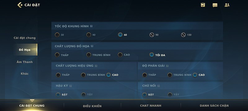 Setting Tốc Chiến trên Galaxy S20 FE