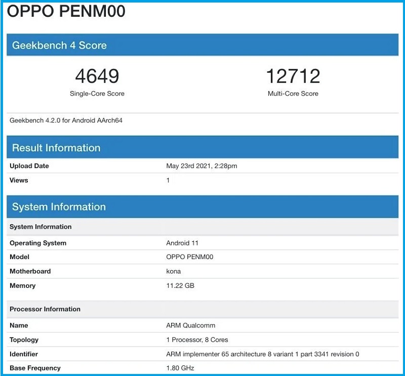 Smartphone nghi là Reno6 Pro+ lộ cấu hình, điểm Geekbench cũng khá cao