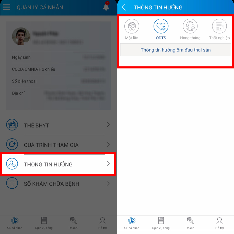 Tra thông tin hưởng
