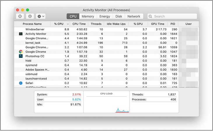 Tổng hợp 9 cách giúp bạn tiết kiệm pin cho Macbook M1 hiệu quả nhất > Dùng Activity Monitor