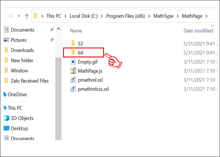 Nhấn chọn vào thư mục 64 và sao chép file MathPage.wll.