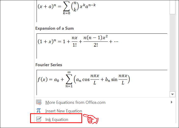 Chọn  Ink Equation