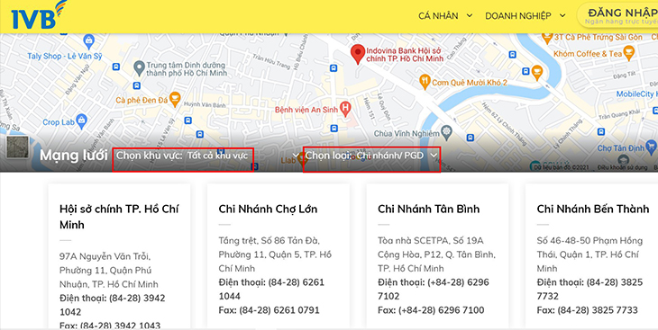 Chọn khu vực và chi nhánh ATM Chọn khu vực và chi nhánh ATM