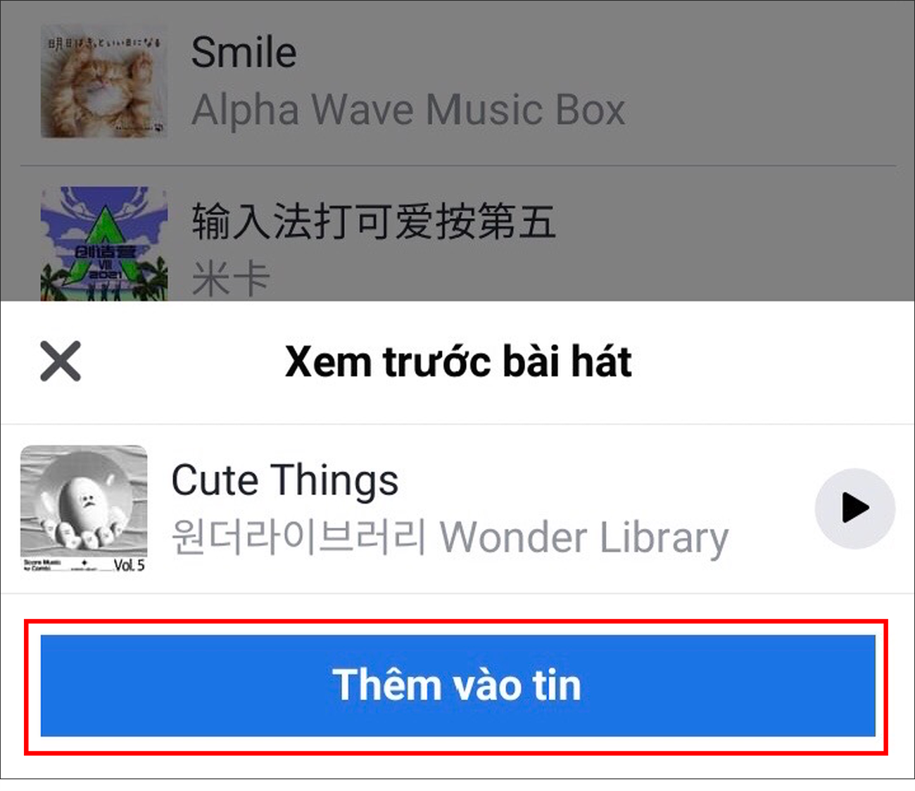 chọn thêm vào tin story