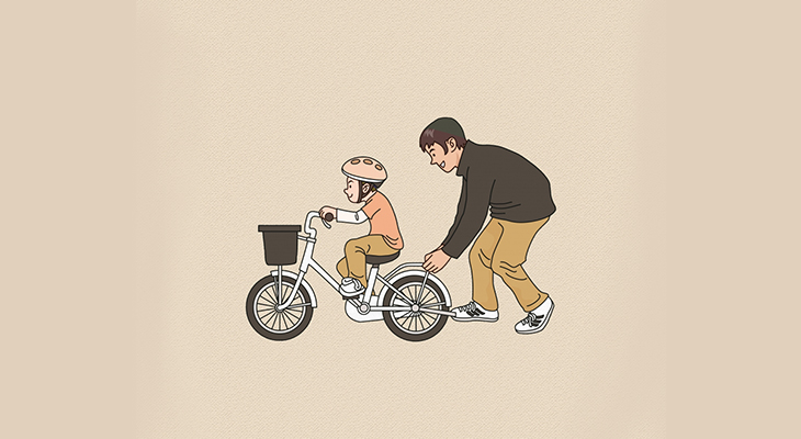 Ảnh cha dạy con đi xe đạp