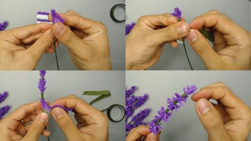 Làm cánh hoa lavender bằng giấy nhún