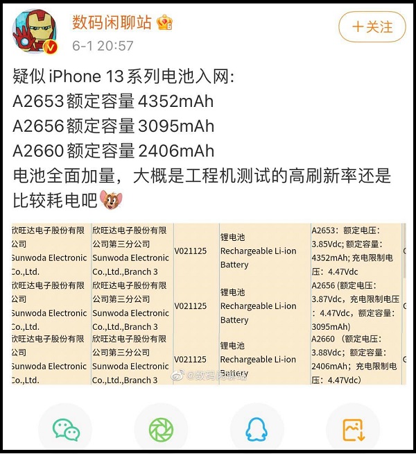 iPhone 13 Series lộ dung lượng pin, iPhone 13 Pro Max tận 4.352mAh iPhone 13 Series lộ dung lượng pin, iPhone 13 Pro Max tận 4.352mAh