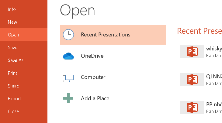 Mở PowerPoint trên máy tính và chọn file muốn thao tác