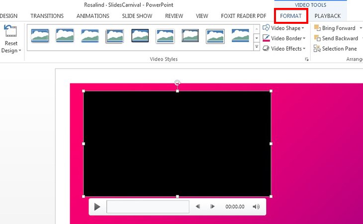 Nhấn chuột vào video vừa chèn và chọn tab Format