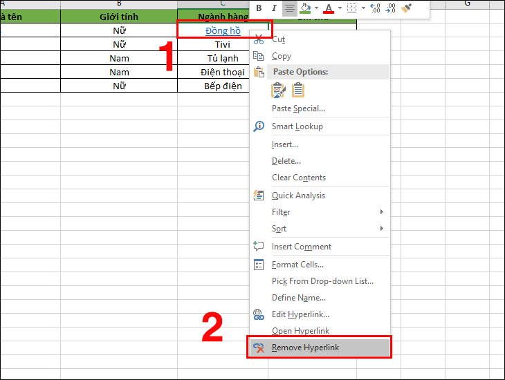 Cách bỏ hyperlink trong Excel