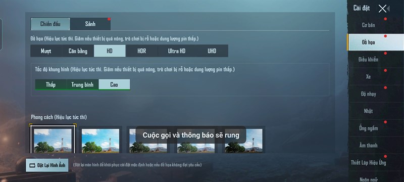 Setting game PUBG Mobile trên OPPO A74 5G