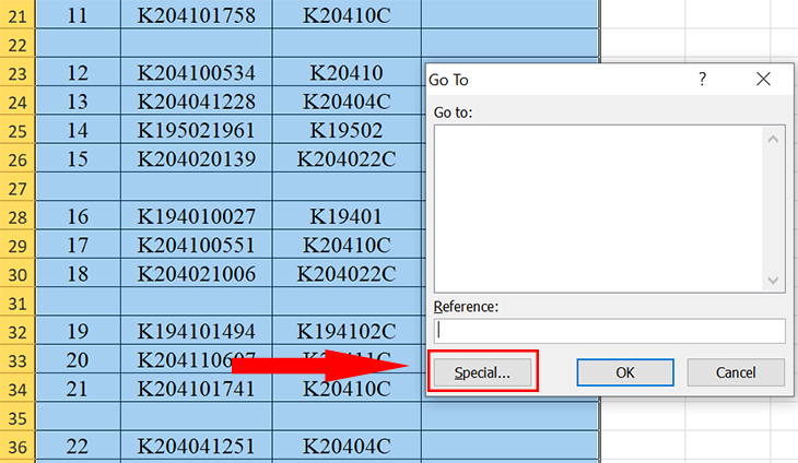 Nhấn Ctrl + G và chọn Special