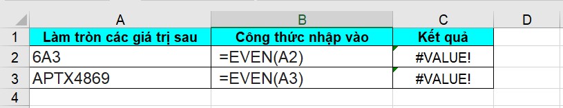 Cách dùng hàm EVEN trong Excel để làm tròn số nguyên chẵn gần nhất
