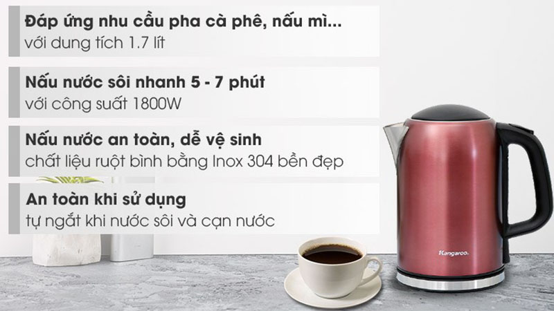 Bình đun siêu tốc Kangaroo 1.7 lít KG17K2