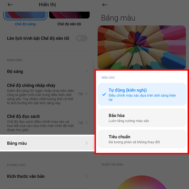 Tùy chỉnh chế độ màu hiển thị