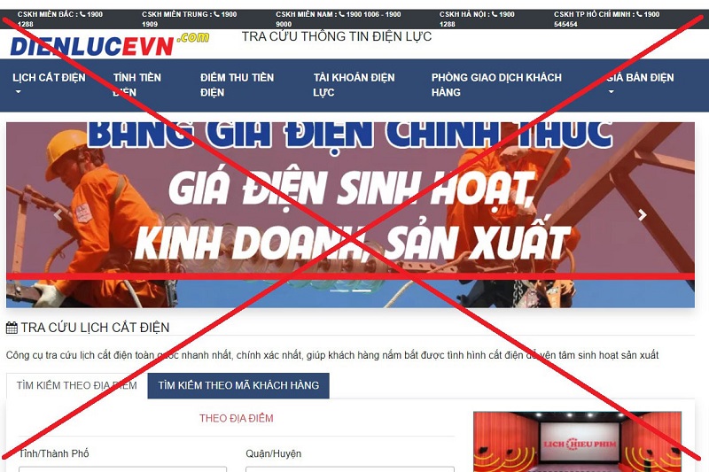 Website giả mạo EVN Website giả mạo EVN