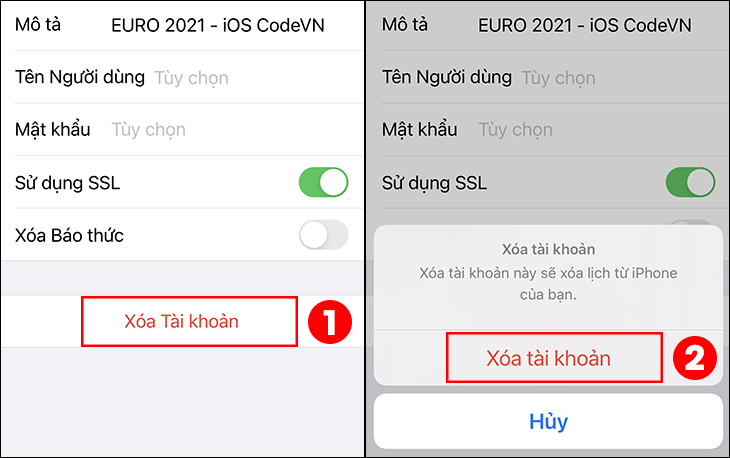 Chọn vào Xóa tài khoản và xác nhận Xóa tài khoản