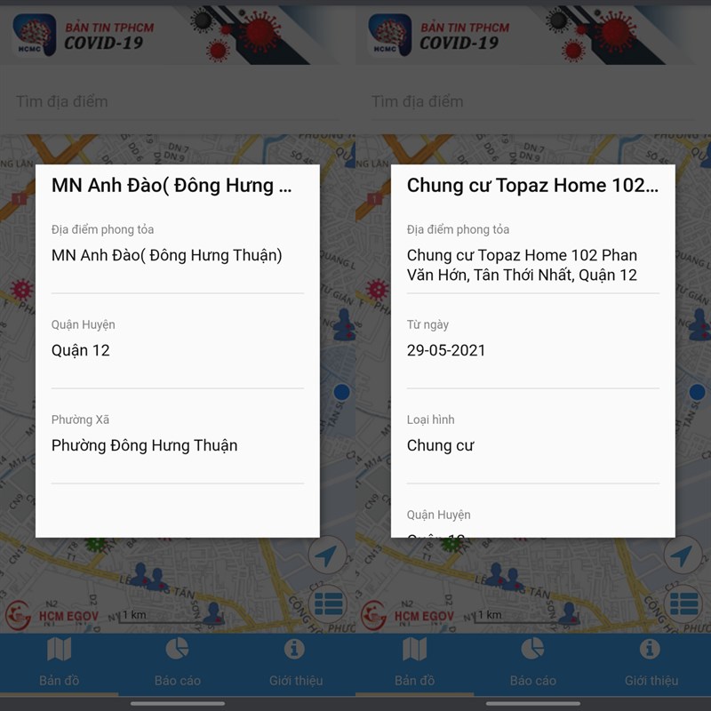 xem vị trí của người nhiễm Virus Corona