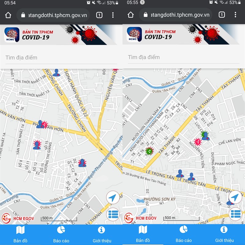 xem vị trí của người nhiễm Virus Corona