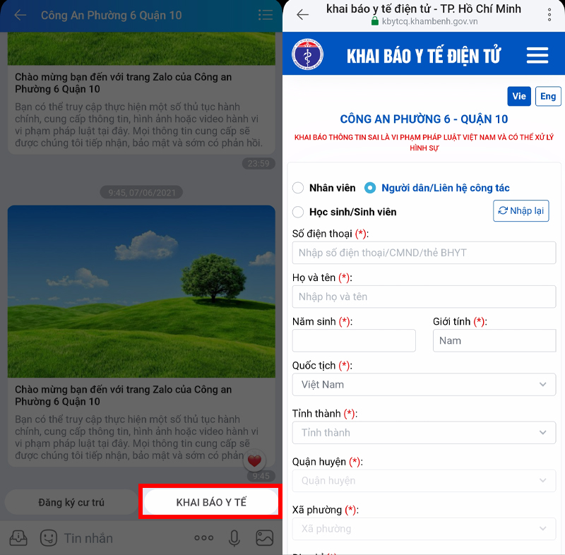 Khao báo y tế online