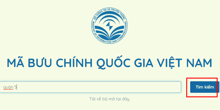 Bước 2: Nhập địa chỉ bạn muốn kiểm tra mã bưu chính > nhấn Tìm kiếm