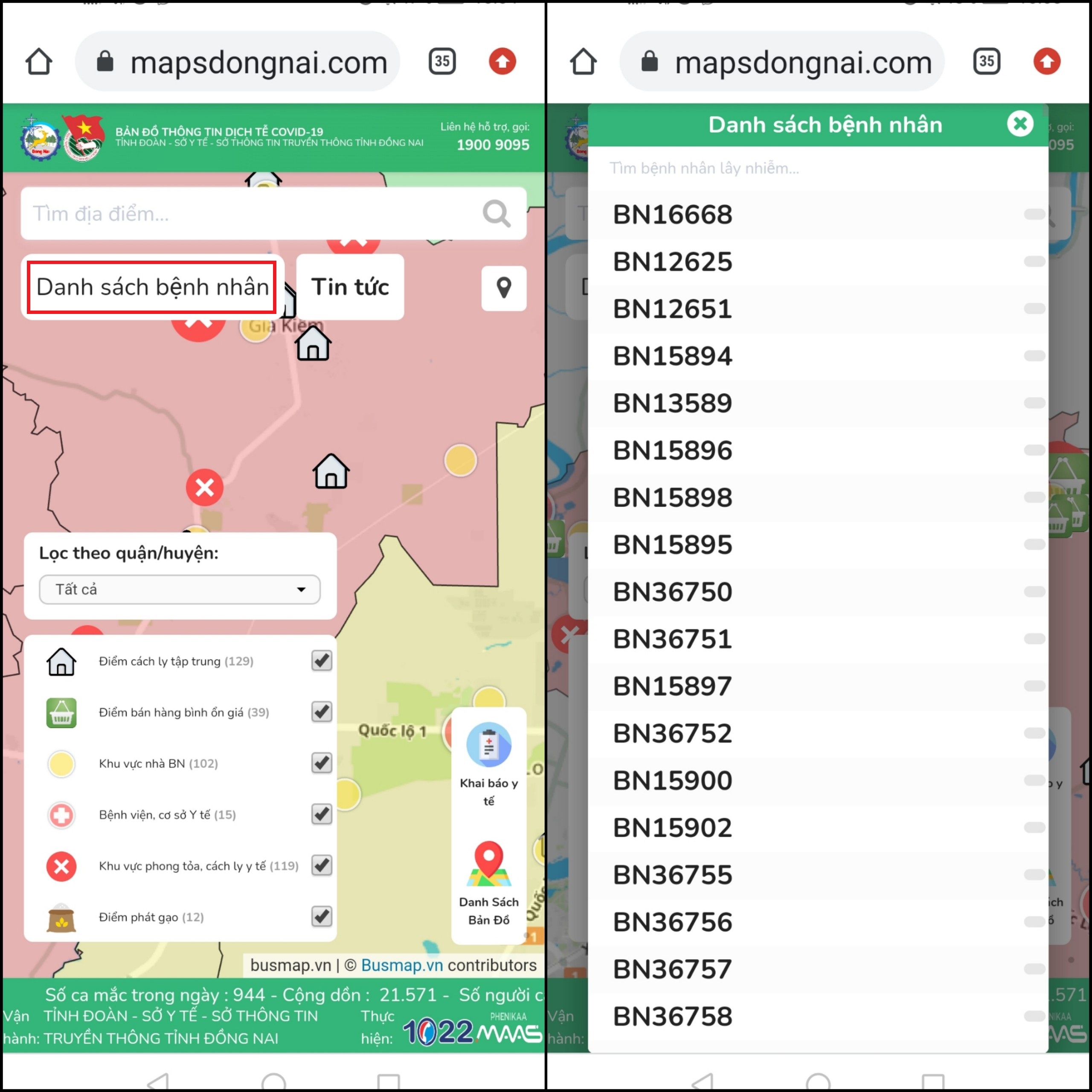 Để xem các bệnh nhân lây nhiễm, bạn nhấn vào mục Danh sách bệnh nhân. Để xem các bệnh nhân lây nhiễm, bạn nhấn vào mục Danh sách bệnh nhân.
