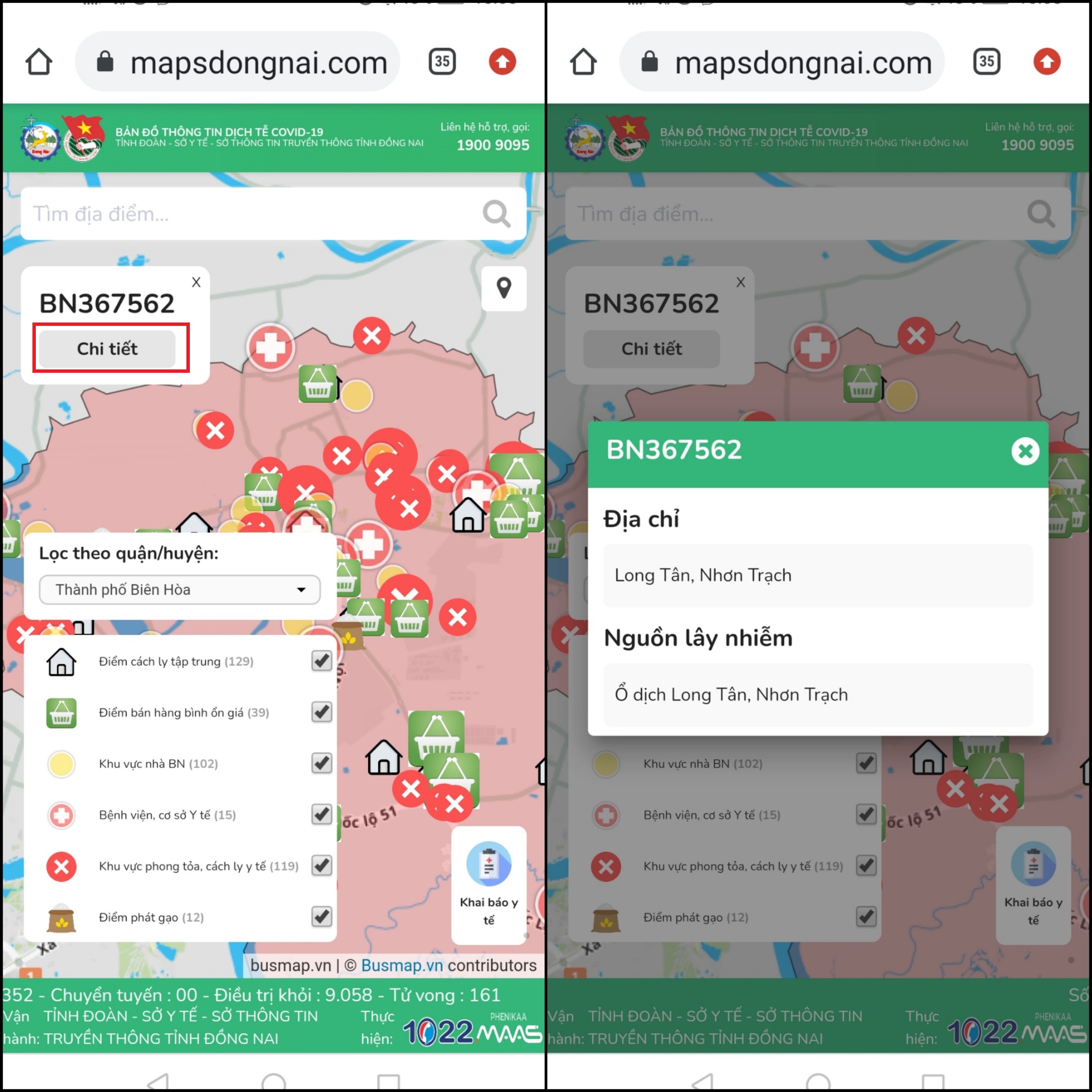 Bạn có thể nhấn Chi tiết để xem địa chỉ cụ thể và nguồn lây nhiễm của bệnh nhân mắc Covid-19. Bạn có thể nhấn Chi tiết để xem địa chỉ cụ thể và nguồn lây nhiễm của bệnh nhân mắc Covid-19.