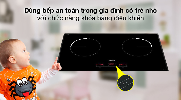 Bếp từ Chefs của nước nào? Có tốt không? Có nên mua không? > Bếp từ đôi lắp âm Chef's EH-DIH333 được trang bị tính năng khóa bảng điều khiển giúp bạn an tâm sử dụng bếp trong khi có trẻ nhỏ