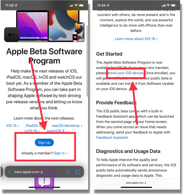 Đăng ký tải iOS 15 Public Beta về iPhone.