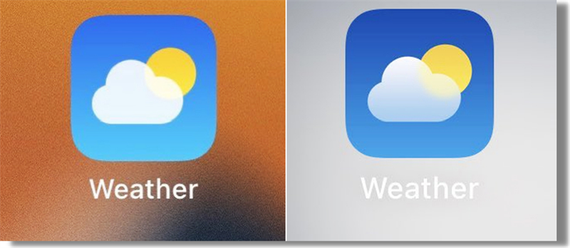 Biểu tượng ứng dụng thời tiết của iOS 15 Beta 4 (bên trái) và iOS 15 Beta 5 (bên phải).