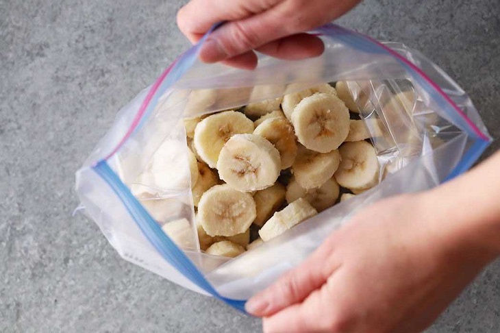 Put bananas in zip bags and store in the freezer