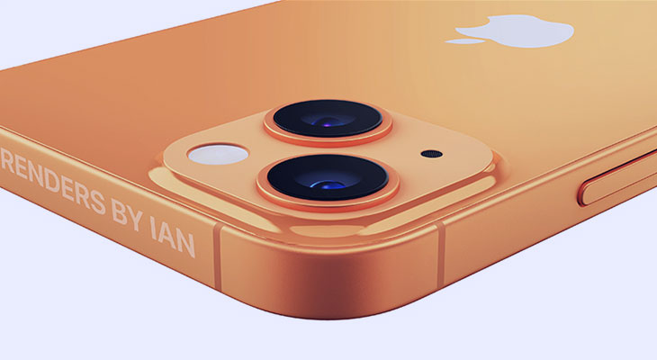 iPhone 13 với cụm camera hai ống kính phía sau nằm chéo