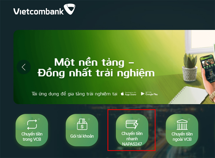 Chọn vào mục Chuyển tiền nhanh NAPAS247