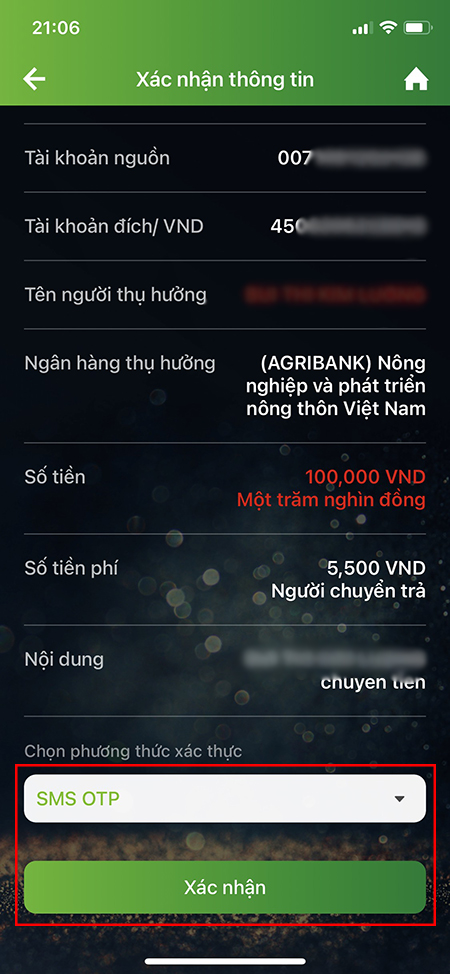 Xác nhận thông tin người nhận